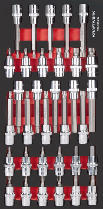 Kraftwerk 1/2" Steckschlüssel Torx Vielzahn Innen6-kant Einlage PRO Line 33-tlg.